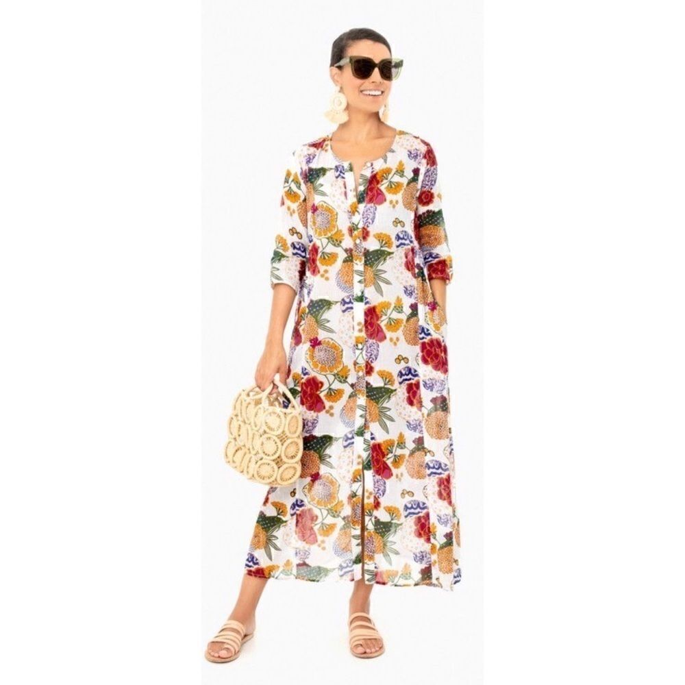 White Cheri Floral Long Kurta ROLLER RABBIT Size XS
